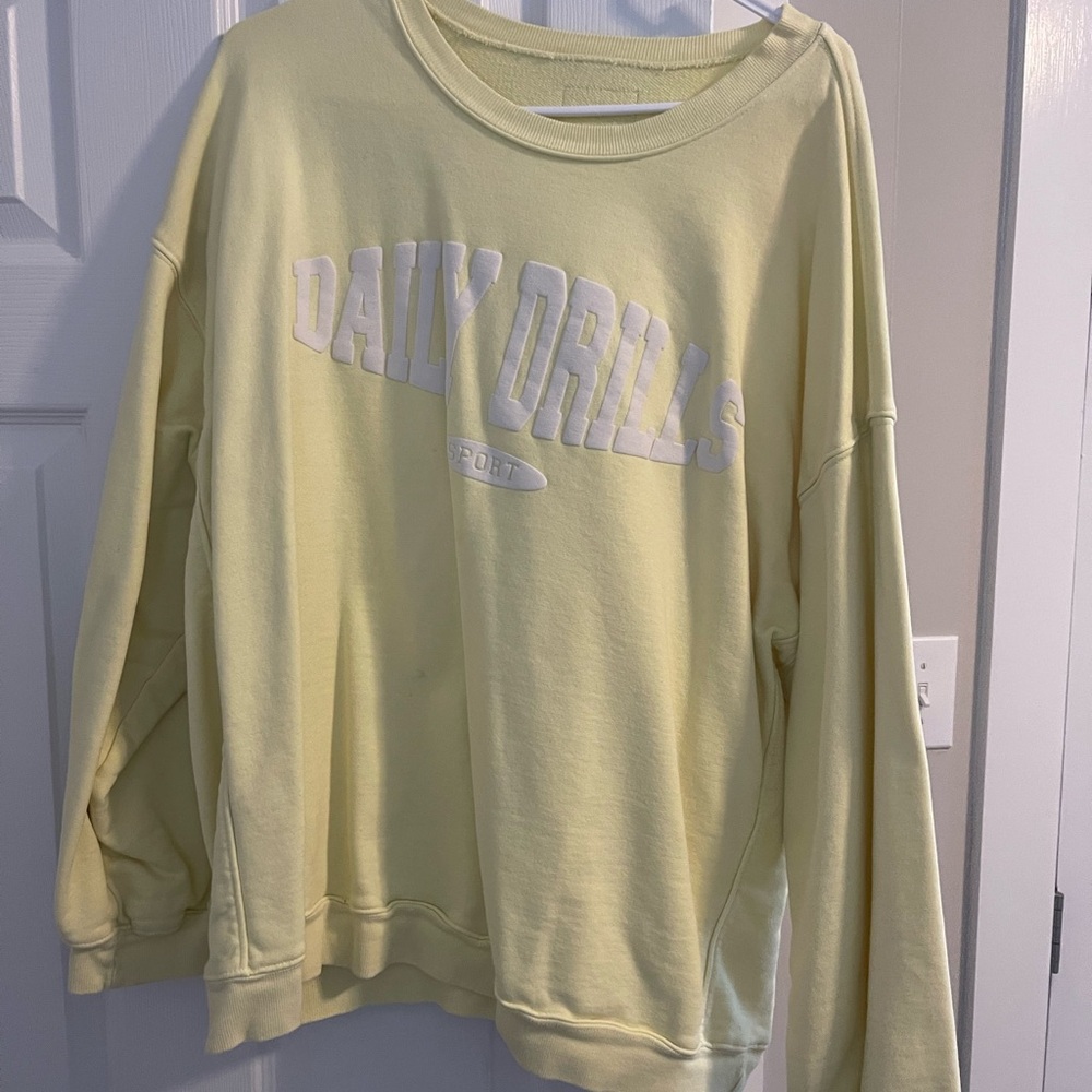 Daily Drills Light Yellow Crewneck Sweatshirt with White Lettering